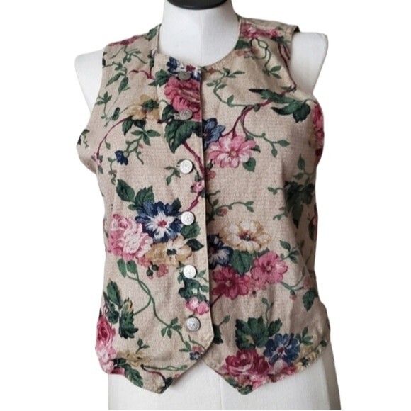 Womens Vintage 90s floral denim vest Large - Picture 6 of 9